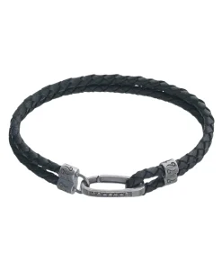 Pulsera Marco Dal Maso Lash ID Gemstone Clasp en Plata Oxidada, Diamantes Negros y Cuero | AGBR0132-01BVPN2