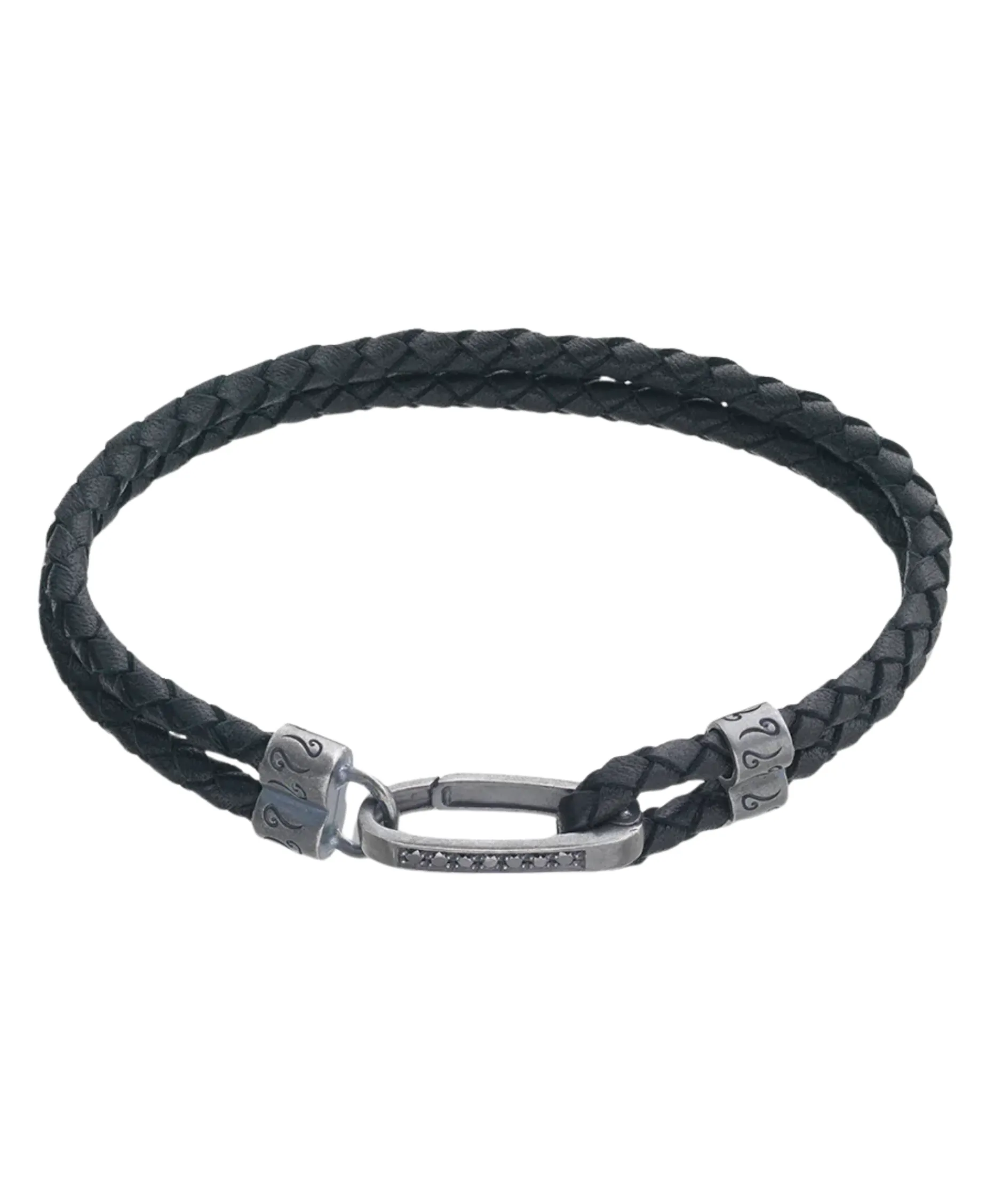 Pulsera Marco Dal Maso Lash ID Gemstone Clasp en Plata Oxidada, Diamantes Negros y Cuero | AGBR0132-01BVPN2