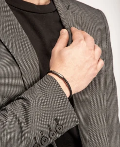 Pulsera Marco Dal Maso Lash Slim con Cierre de Cilindro en Plata y Cuero Negro | AGBR34-01BVPN2