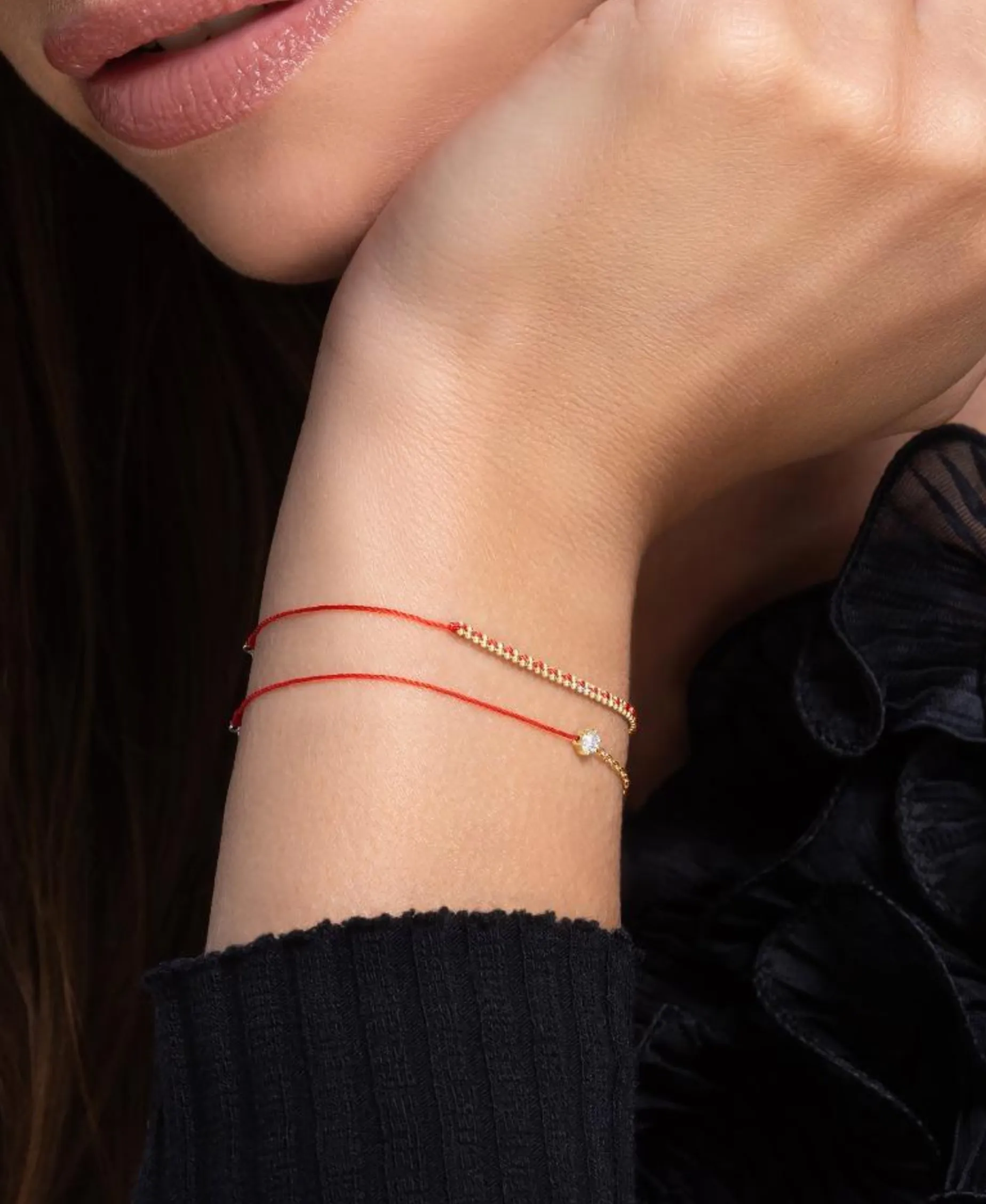 Pulsera Redline Absolu Oro Amarillo Hilo Rojo | 829IJ