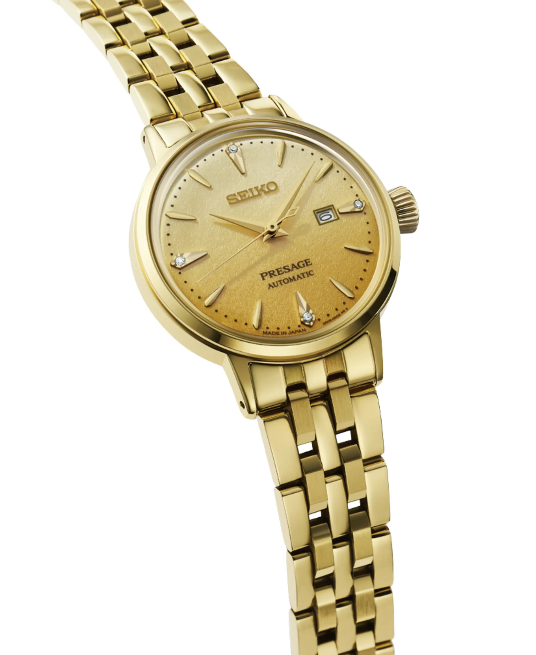Seiko Presage Cocktail Time Eggnog Automático Diamantes Dorado 30,3 mm | SRE018J1